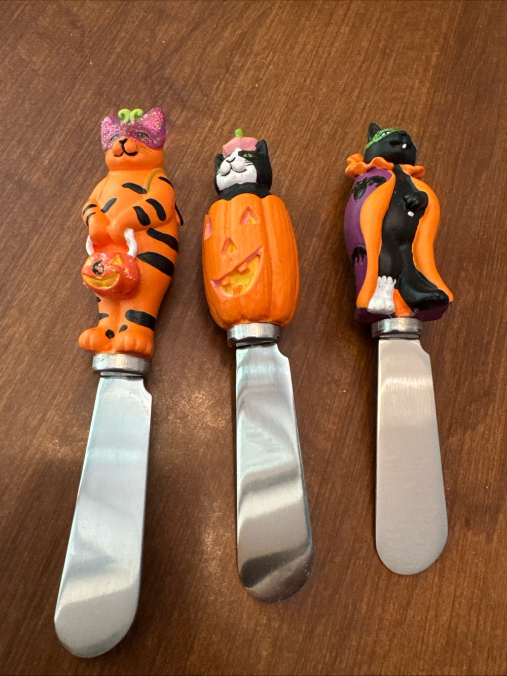 Boston Warehouse Halloween Cat Spreader Set - Orange, Black & Purple qty 3